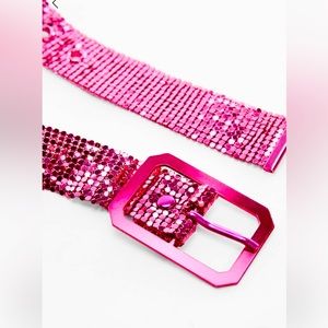 NWT MANGO Metal Mesh Belt Pink 42” Long Size L